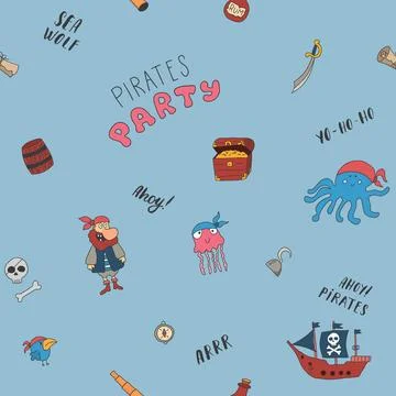 Cute Pirate elements Seamless Pattern. Cartoon items Pirate and objects. ba.. Stockillustratie