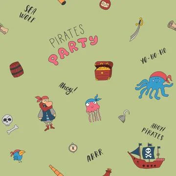 Cute Pirate elements Seamless Pattern. Cartoon items Pirate and objects. ba.. Stockillustratie