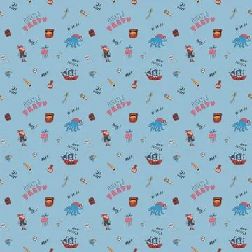 Cute Pirate elements Seamless Pattern. Cartoon items Pirate and objects. ba.. Stock Illustration