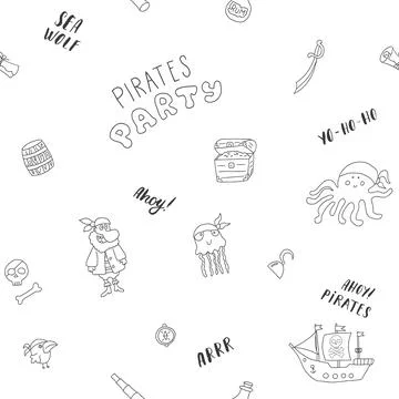 Cute Pirate elements Seamless Pattern. Cartoon items Pirate and objects. ba.. Stock Illustration