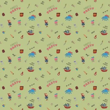 Cute Pirate elements Seamless Pattern. Cartoon items Pirate and objects. ba.. Stock Illustration