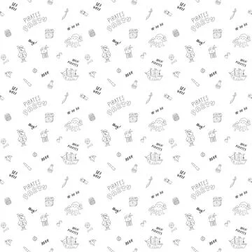 Cute Pirate elements Seamless Pattern. Cartoon items Pirate and objects. ba.. Illustrazione stock