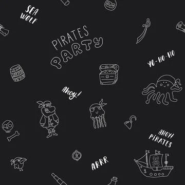 Cute Pirate elements Seamless Pattern. Cartoon items Pirate and objects. ba.. Stockillustratie