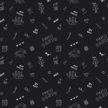 Cute Pirate elements Seamless Pattern. Cartoon items Pirate and objects. ba.. Stock Illustration