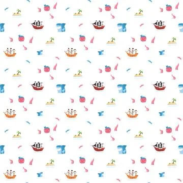 Cute Pirate elements Seamless Pattern. Cartoon items Pirate and objects. ba.. Illustrazione stock