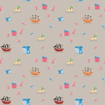 Cute Pirate elements Seamless Pattern. Cartoon items Pirate and objects. ba.. 스톡 일러스트