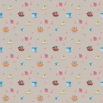 Cute Pirate elements Seamless Pattern. Cartoon items Pirate and objects. ba.. Stock Illustration