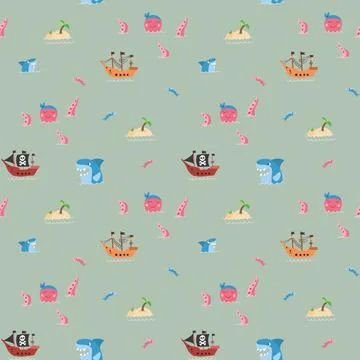 Cute Pirate elements Seamless Pattern. Cartoon items Pirate and objects. ba.. Stockillustratie