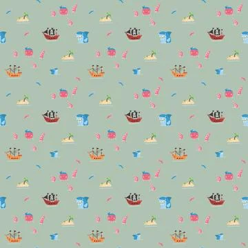 Cute Pirate elements Seamless Pattern. Cartoon items Pirate and objects. ba.. イラスト素材
