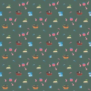 Cute Pirate elements Seamless Pattern. Cartoon items Pirate and objects. ba.. Stock Illustration