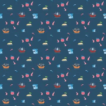 Cute Pirate elements Seamless Pattern. Cartoon items Pirate and objects. ba.. 스톡 일러스트