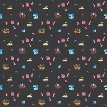Cute Pirate elements Seamless Pattern. Cartoon items Pirate and objects. ba.. Stockillustratie