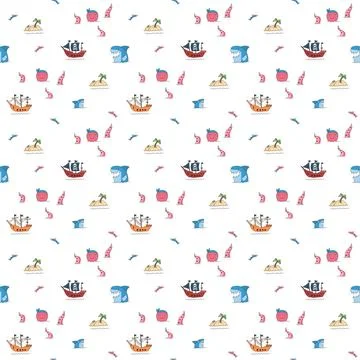 Cute Pirate elements Seamless Pattern. Cartoon items Pirate and objects. ba.. 스톡 일러스트