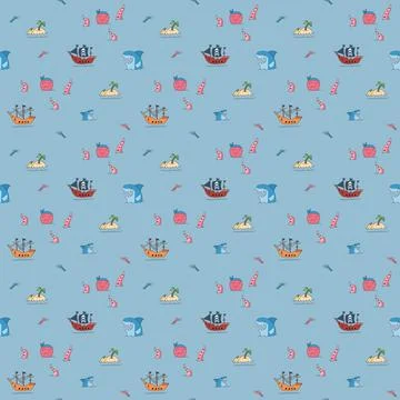 Cute Pirate elements Seamless Pattern. Cartoon items Pirate and objects. ba.. Stockillustratie