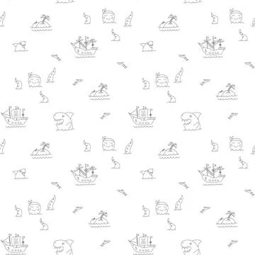 Cute Pirate elements Seamless Pattern. Cartoon items Pirate and objects. back Illustrazione stock