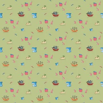 Cute Pirate elements Seamless Pattern. Cartoon items Pirate and objects. ba.. Stock Illustration
