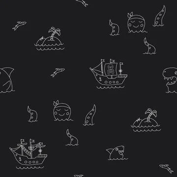 Cute Pirate elements Seamless Pattern. Cartoon items Pirate and objects. back Stock Illustration