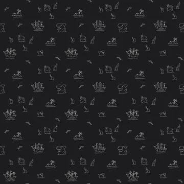 Cute Pirate elements Seamless Pattern. Cartoon items Pirate and objects. back Illustrazione stock