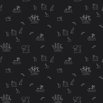 Cute Pirate elements Seamless Pattern. Cartoon items Pirate and objects. back Illustrazione stock