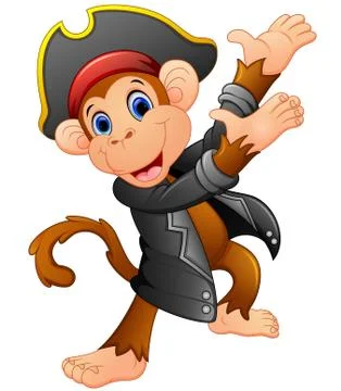 Cute pirate monkey presenting Stock Illustration