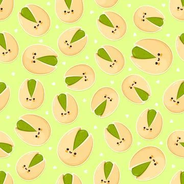 Cute pistachio nuts seamless pattern on green background 스톡 일러스트