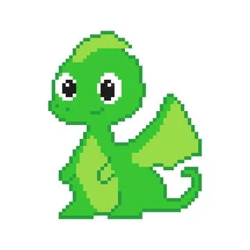 Cute pixel art dinosaur in 8-bit style on white background. Stock Illustration