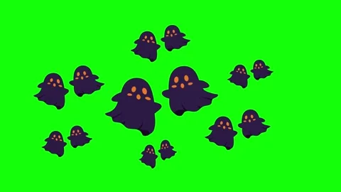 Cute Pixel Art Ghosts Floating on Green Screen Stock Footage 331050140