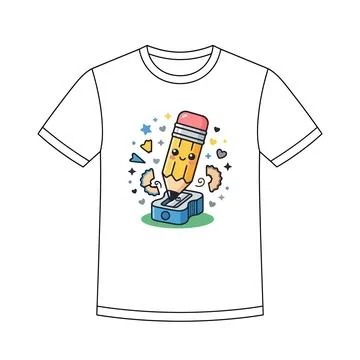 Cute pixel art pencil getting sharpened t shirt graphic with sharpening Stock Illustration