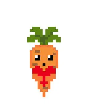 Cute pixel carrot image. Vector illustration for 8 bit game and cross stitch Illustrazione stock