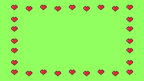 Cute Pixel Heart Frames - Horizontal &amp; Square, Stop Motion Style (Green Screen / Stock Footage 313722681