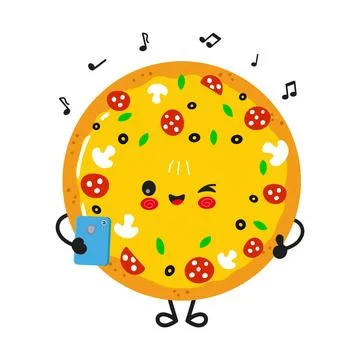 Cute pizza character with musical notes Stockillustratie