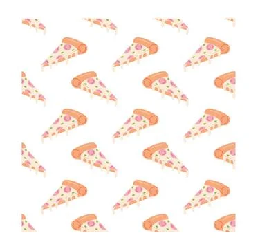 Cute Pizza Slice Seamless Pattern Vector Fast Food Background 库存插图