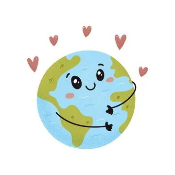 Cute planet earth hugging itself, ecology, vector illustration. Stock Illustration