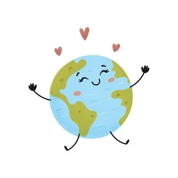 Cute planet Earth lying down, spreading her arms. Character, ecology, vecto.. Stock Illustration