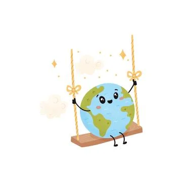 Cute Planet on a swing. Vector illustration イラスト素材