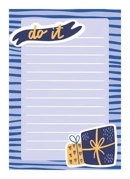 Cute planner list. To do paper page. Schedule memo plan. Present gift box Stock Illustration