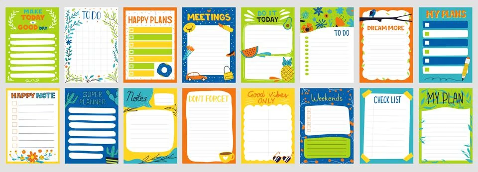 Cute planner. Notepad to do list. Paper page with colorful decoration. Schedule Stock Illustration