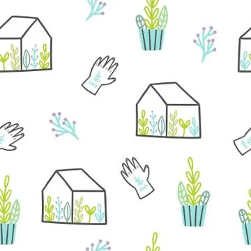 Cute plants pattern. Stock Illustration