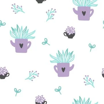 Cute plants seamless pattern. Illustrazione stock