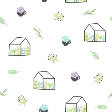 Cute plants seamless pattern. Stock Illustration