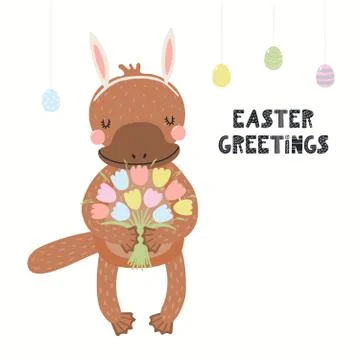 Cute platypus Easter card Stock Illustration