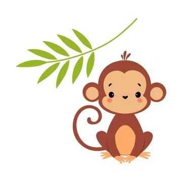 Cute Playful Monkey with Long Tail Sitting with Tree Branch Vector Illustration Stock Illustration