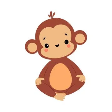 Cute Playful Monkey with Long Tail Sitting with Crossed Legs Vector Illustration Illustrazione stock
