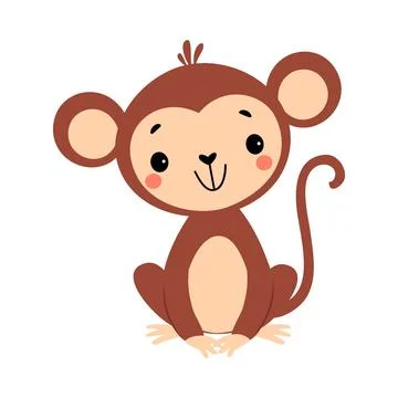 Cute Playful Monkey with Long Tail Sitting and Smiling Vector Illustration Stock Illustration