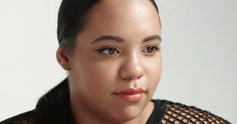 Cute plus size model in fishnet top Stock Footage 81347464