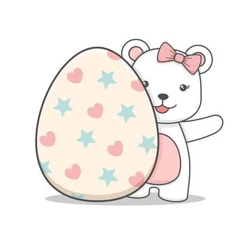 Cute Polar Bear Behind Easter Egg Stock Illustration