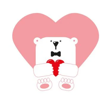 Cute polar bear in a bow tie with a red heart in its paws. Stock Illustration