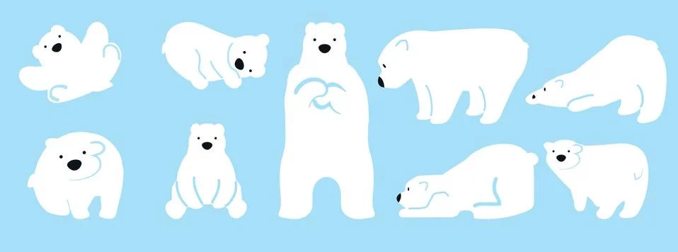 Cute Polar bear funny vector character  set Stock Illustration
