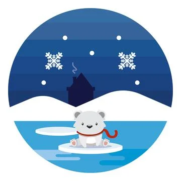 Cute polar bear on ice floe. Vector Stock Illustration