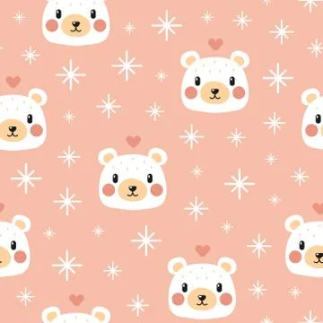 Cute polar bear pattern on pink background Illustrazione stock